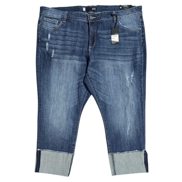 Kut from the Kloth NWT Cameron Straight leg Jeans Dark Wash Rolled Cuffs FLAW - Picture 1 of 12